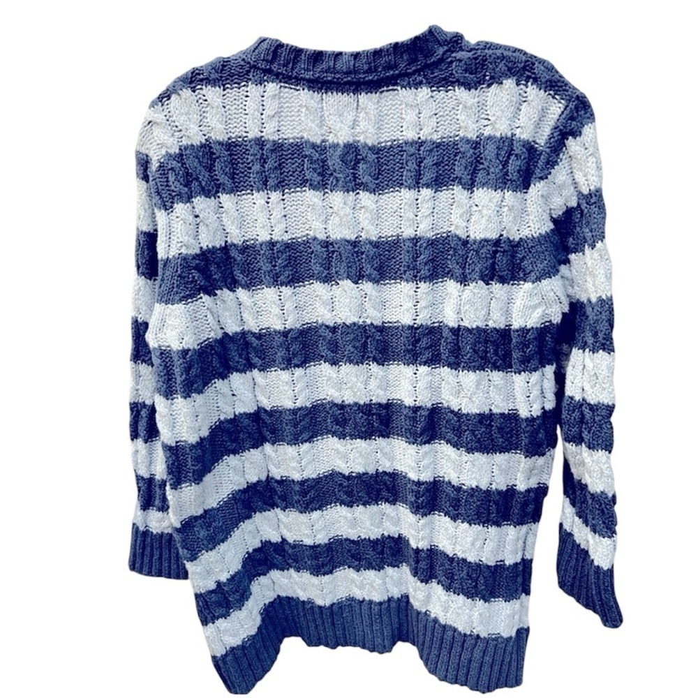 L.L. Bean 100% Cotton Cabled Striped Sweater Pullover Size XL - Picture 3 of 6